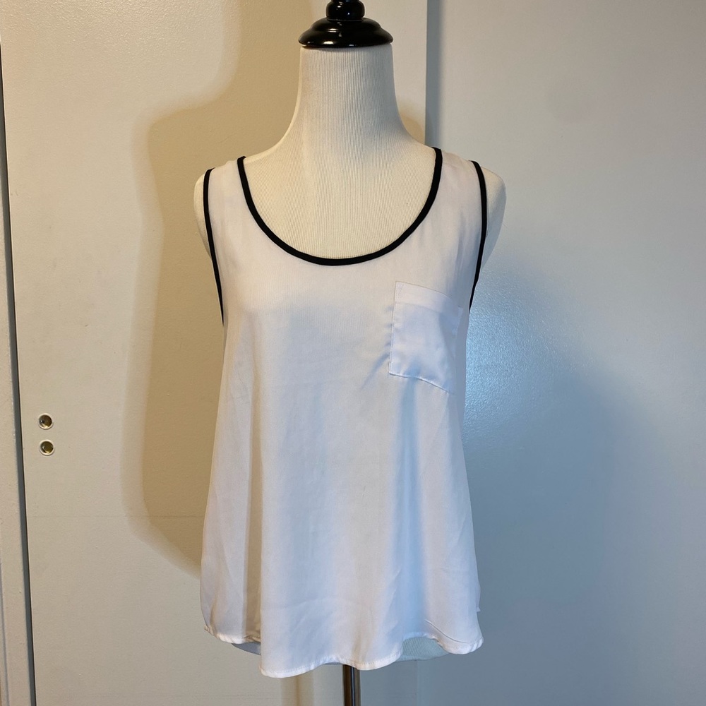 Sheer white tank // black trim // cross detail in back